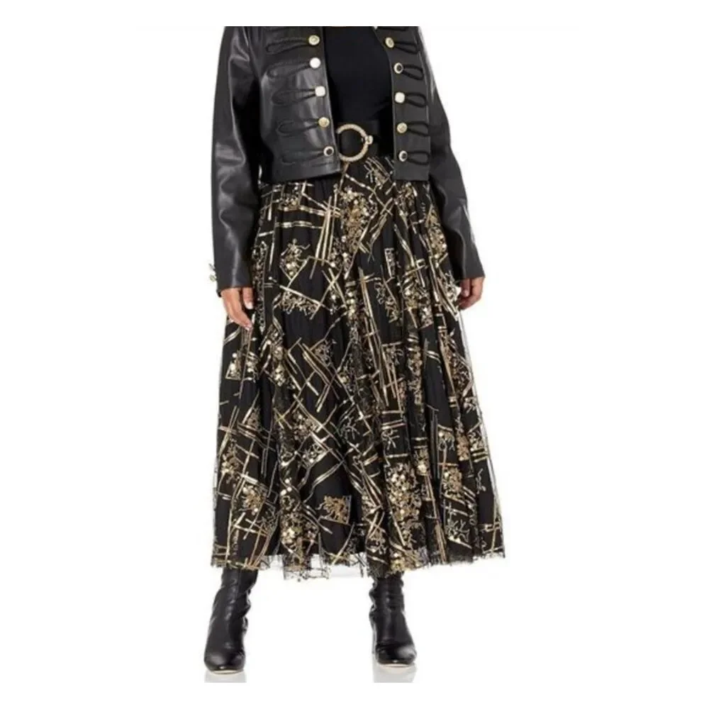 MAKING THE CUT Women's Elegant Black‎ and Gold maxi Skirts size S